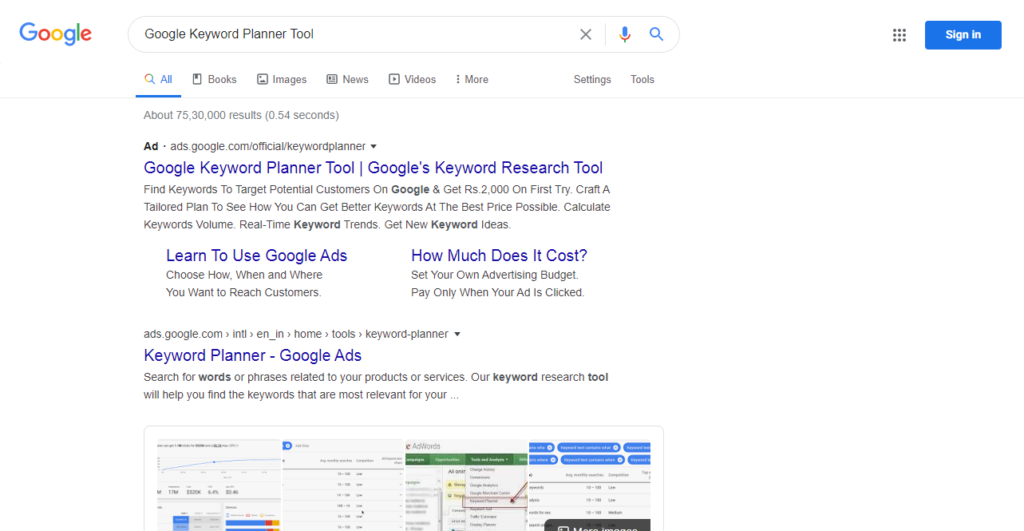 Google Search Keyword Planner